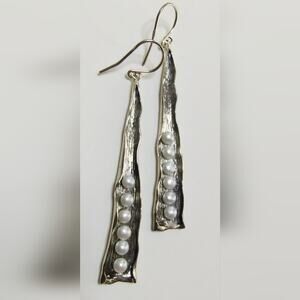NEW Organic Linear Pearl & Sterling Silver Dangle Pierced Earrings